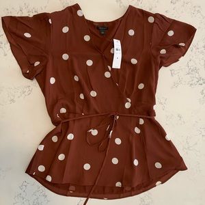 Deep Red Polka Dot Ann Taylor Peplum Blouse